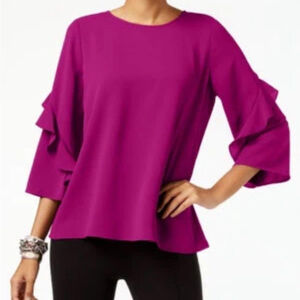 Alfani Ruffled sleeve magenta zip back blouse size xs NWT